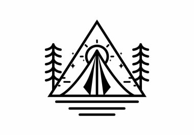 Siyah ve beyaz, üçgen çadır ve büyük güneş tasarımı sanatı.