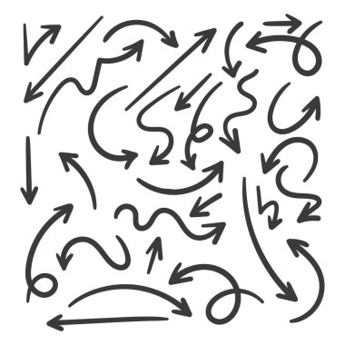 El çizimi ok vektör simgeleri ayarlandı. iş planı ve eğitim için ok tasarımı taslağı.