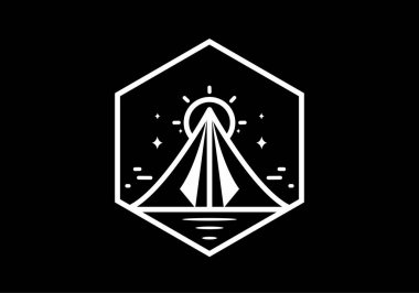 Siyah ve beyaz, üçgen çadır ve büyük güneş tasarımı sanatı.