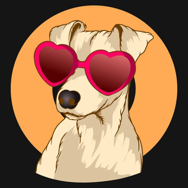 Ένας Φορέας Του Σκύλου Jack Russell Terrier Φορώντας Γυαλιά Καρδιάς — Διανυσματικό Αρχείο