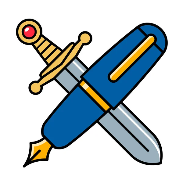 Pen Mightier Sword Outline Vector Icon Apps Websites — Stock Vector