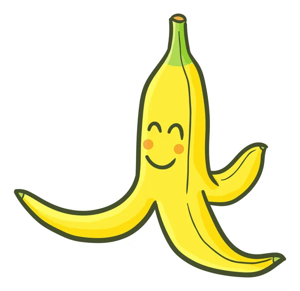 Una Cáscara Plátano Amarilla Sonriendo Aislada Sobre Fondo Blanco — Vector de stock