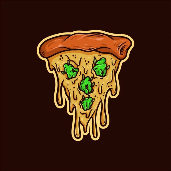 Мультфильм Сырной Пицце Овощами Чёрном Фоне — стоковый вектор