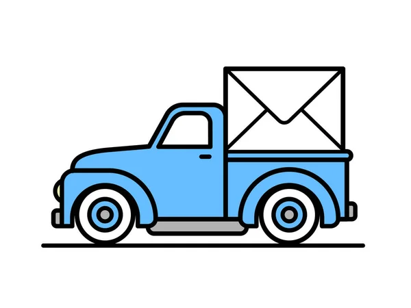 Entrega Camioneta Postal Con Sobre Carta Icono Sobre Fondo Blanco — Vector de stock