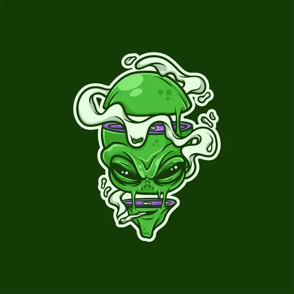 Fresco Personaggio Dei Cartoni Animati Alieni Verde Fumare Erba — Vettoriale Stock