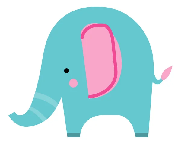 Beautiful Pink Ear Blue Elephant Isolated White Background — стоковый вектор