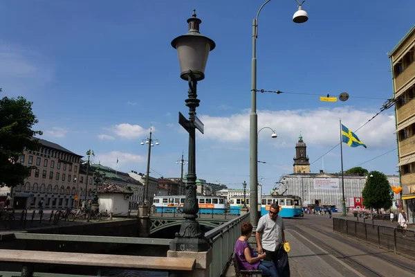 Calle Con Vías Tranvía Una Lámpara Gotemburgo Suecia — Foto de Stock