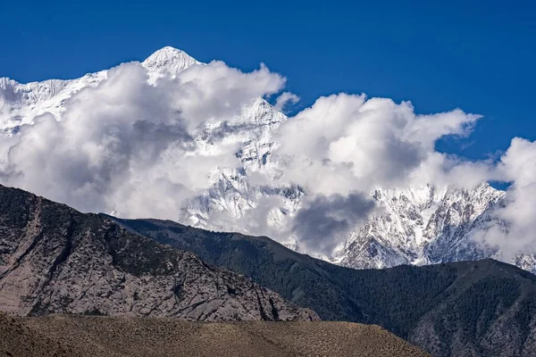 Eine Luftaufnahme Des Nilgiri Berges Vom Dorf Kagbeni Upper Mustang — Stockfoto