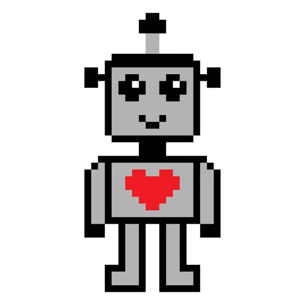 Robot Pixel Art Aislado Sobre Fondo Blanco Icono Bit Ilustración — Vector de stock