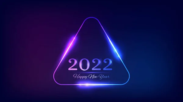 2022 Boldog Évet Neon Háttér Neon Lekerekített Háromszög Keret Ragyogó — Stock Vector