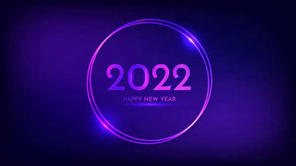 2022 Felice Anno Nuovo Sfondo Neon Doppia Cornice Rotonda Neon — Vettoriale Stock