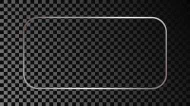 Gümüş renkli yuvarlak dikdörtgen çerçeve şeffaf arka planda izole edilmiş. Parlak efektli parlak bir çerçeve. Vektör illüstrasyonu