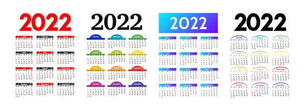 Uppsättning Kalendrar För 2022 Isolerad Vit Bakgrund Söndag Till Måndag — Stock vektor