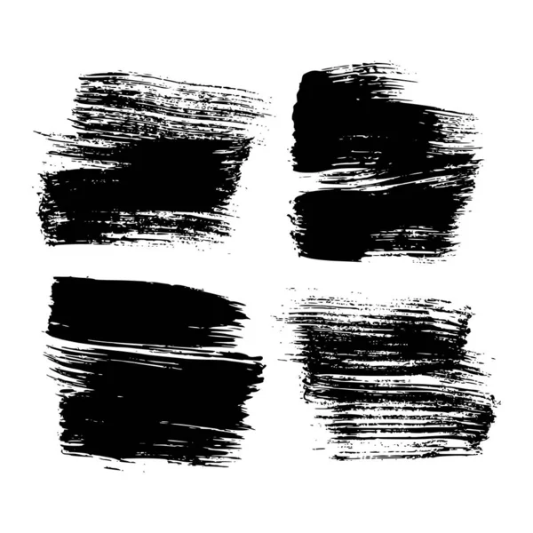 Pincelada Negra Conjunto Cuatro Manchas Tinta Dibujadas Mano Aisladas Sobre — Archivo Imágenes Vectoriales