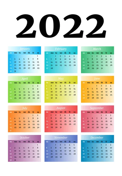 Kalender 2022 Geïsoleerd Een Witte Achtergrond Zondag Tot Maandag Business — Stockvector