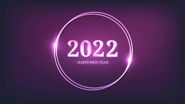 2022 Felice Anno Nuovo Sfondo Neon Doppia Cornice Rotonda Neon — Vettoriale Stock