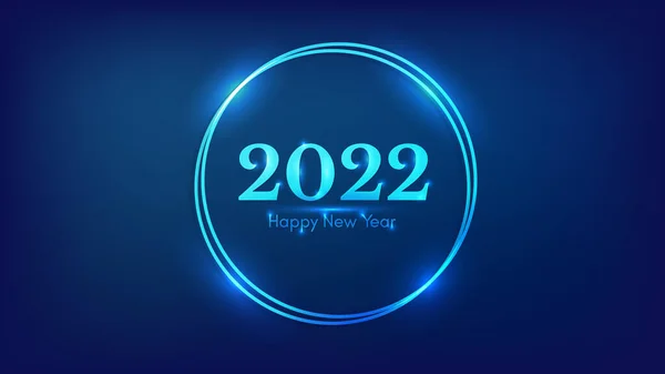 2022 Счастливого Нового Года Неоновом Фоне Неоновая Двойная Круглая Рамка — стоковый вектор