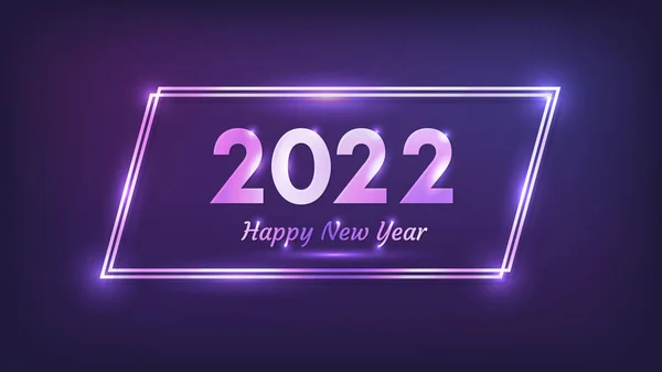 2022 Szczęśliwego Nowego Roku Neon Tle Neon Podwójna Ramka Czterokątna — Wektor stockowy