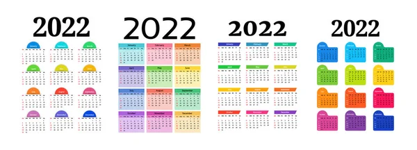 一组2022年日历 在白色背景上隔离 周日到周一 业务模板 矢量说明 — 图库矢量图片
