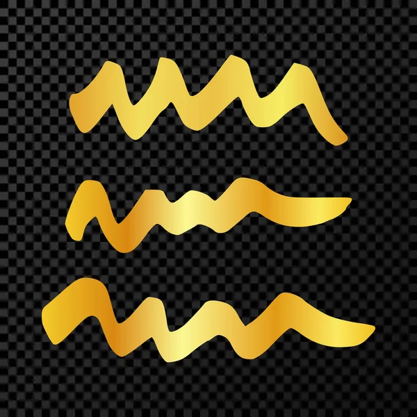 金波状のグランジブラシストローク 3つの塗装インクストライプのセット 暗い透明な背景に隔離されたインクスポット ベクターイラスト — ストックベクタ