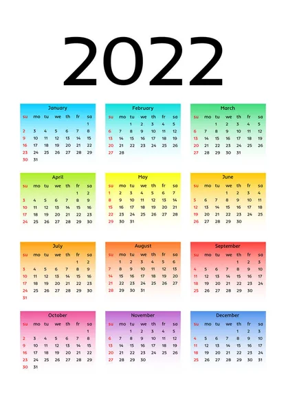 Kalender Für 2022 Isoliert Auf Weißem Hintergrund Sonntag Bis Montag — Stockvektor