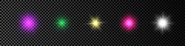 Efeito Luz Dos Flares Lente Conjunto Cinco Luzes Brilhantes Multicoloridas —  Vetores de Stock