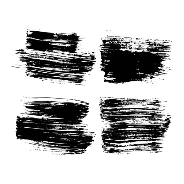 Black Brush Stroke Set Four Hand Drawn Ink Spots Isolated — Stock Vector