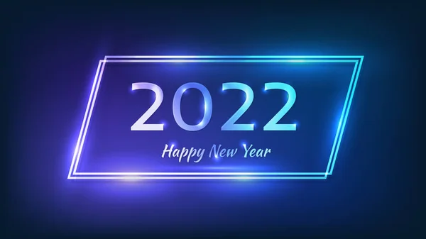 2022年新年背景 霓虹灯双四边形框架 圣诞贺卡 传单或海报都有闪亮效果 矢量说明 — 图库矢量图片