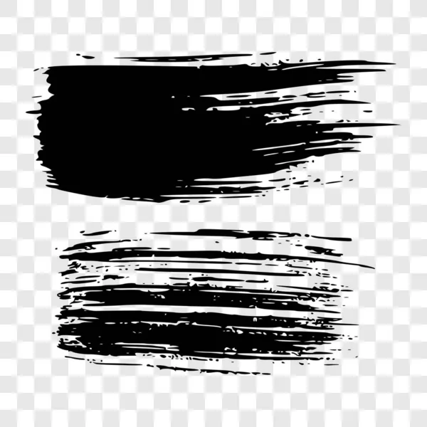 Černý Tah Štětcem Sada Ručně Kreslených Inkoustových Skvrn Izolovaných Průhledném — Stockový vektor