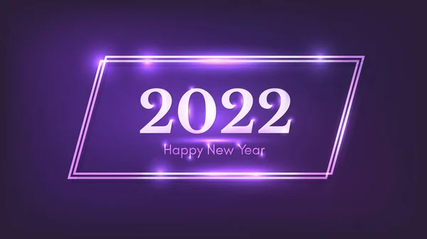 2022 Happy New Year Neon Background Neon Double Quadrangle Frame — Stock Vector