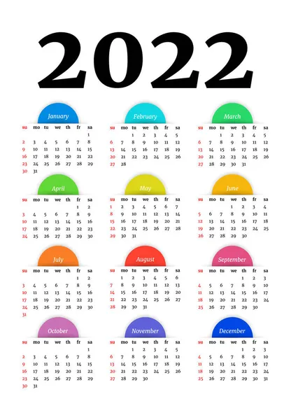 Календарь 2022 Год Изолирован Белом Фоне Воскресенья Понедельник Бизнес Искушает — стоковый вектор