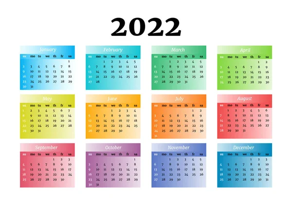 Calendar 2022 Isolated White Background Sunday Monday Business Template Vector — Stock Vector