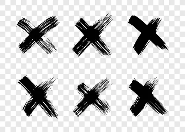 Croix Dessinée Main Ensemble Six Symboles Croquis Noir Sur Fond — Image vectorielle