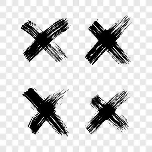 Símbolo Cruz Desenhado Mão Conjunto Quatro Símbolos Cruz Esboço Preto — Vetor de Stock