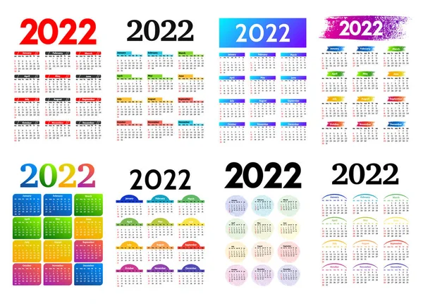 Grote Set Kalenders Voor 2022 Geïsoleerd Een Witte Achtergrond Zondag — Stockvector