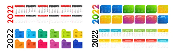 Set Horizontal Calendars 2022 Isolated White Background Sunday Monday Business — Stock Vector