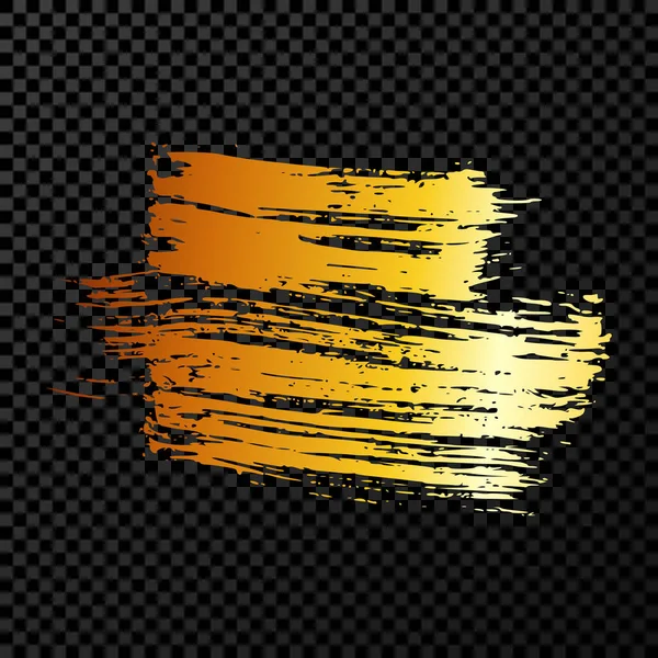 Altın fırça darbesi. El çizimi mürekkep lekeleri koyu şeffaf arka planda izole. Vektör illüstrasyonu
