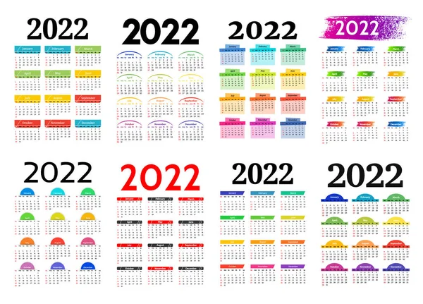 Большой Набор Календарей 2022 Год Выделен Белом Фоне Воскресенья Понедельник — стоковый вектор