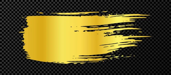 Altın fırça darbesi. El çizimi mürekkep lekeleri koyu şeffaf arka planda izole. Vektör illüstrasyonu