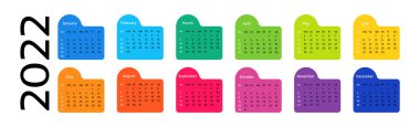 2022 takvimi beyaz arka planda izole edildi. Pazardan pazartesiye, iş planı. Vektör illüstrasyonu