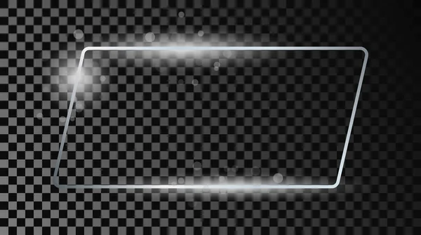 Серебряная Светящаяся Прямоугольная Рамка Блестками Выделенными Темном Прозрачном Фоне Блестящая — стоковый вектор