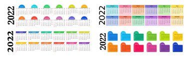 2022 için bir dizi yatay takvim beyaz arka planda izole edildi. Pazardan pazartesiye, iş planı. Vektör illüstrasyonu