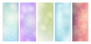 Bulanık bokeh ışık efektli soyut arkaplan. Modern renkli dairesel bulanık ışık arka planı seti. Vektör illüstrasyonu