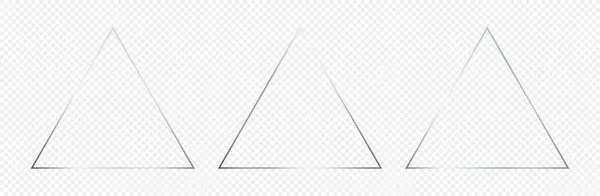 Набор Трех Серебристых Светящихся Треугольных Рам Изолированных Прозрачном Фоне Блестящая — стоковый вектор