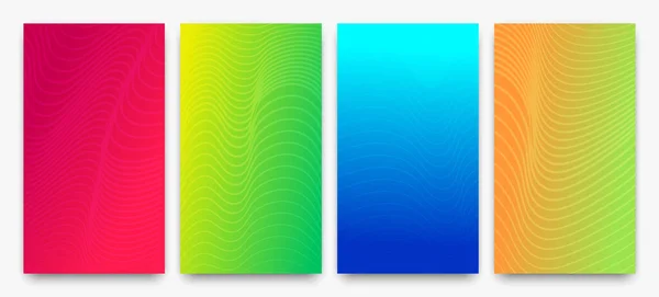 Set Aus Vier Modernen Farbenfrohen Farbverläufen Mit Wellenlinien Helle Geometrisch — Stockvektor