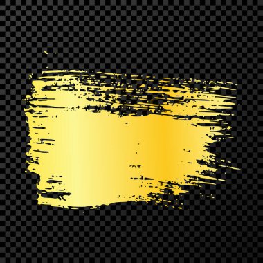 Altın fırça darbesi. El çizimi mürekkep lekeleri koyu şeffaf arka planda izole. Vektör illüstrasyonu
