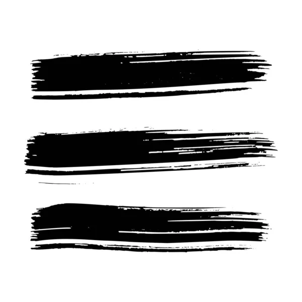 Black Brush Stroke Set Hand Drawn Ink Spots Isolated Transparent — Stock vektor