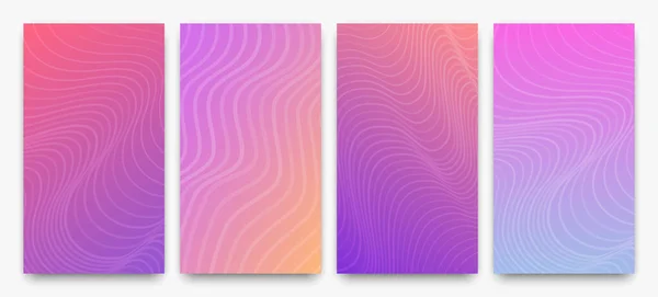 Ensemble Quatre Décors Modernes Dégradés Violets Avec Des Lignes Vagues — Image vectorielle