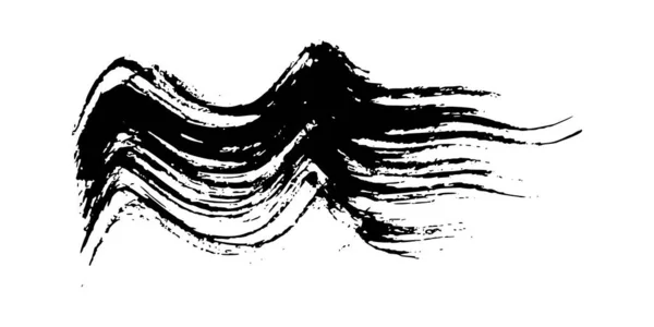 Черный Волнистый Мазок Кистью Гранжа Крашеная Чернильная Полоска Тушь Пятна — стоковый вектор