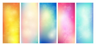 Bulanık bokeh ışık efektli soyut arkaplan. Modern renkli dairesel bulanık ışık arka planı seti. Vektör illüstrasyonu